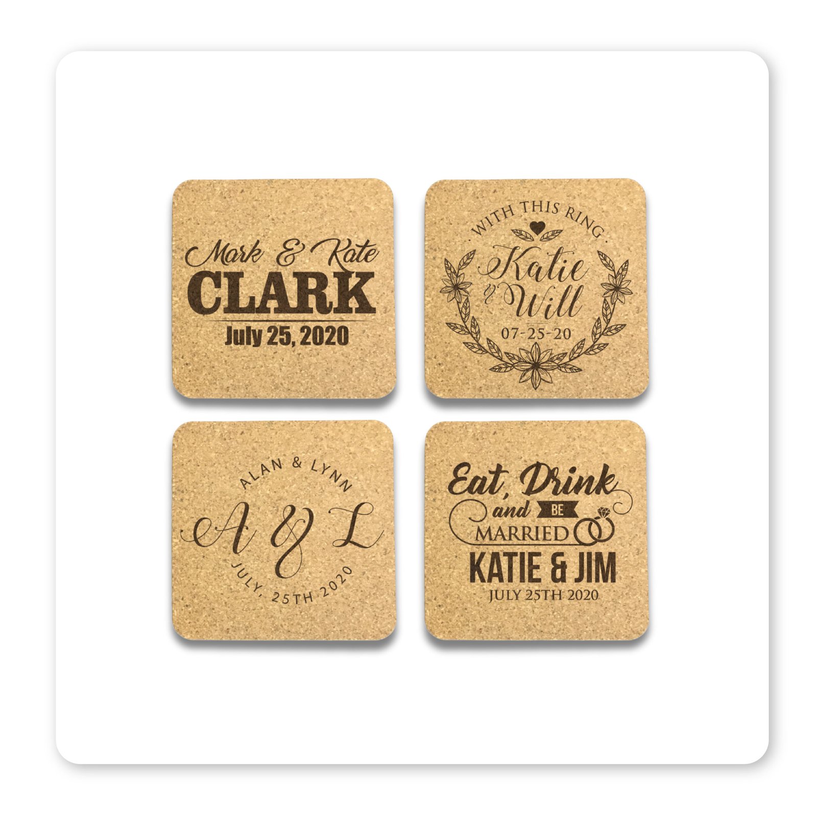 Laser Engraved Personalised Cork Coasters - Image 2